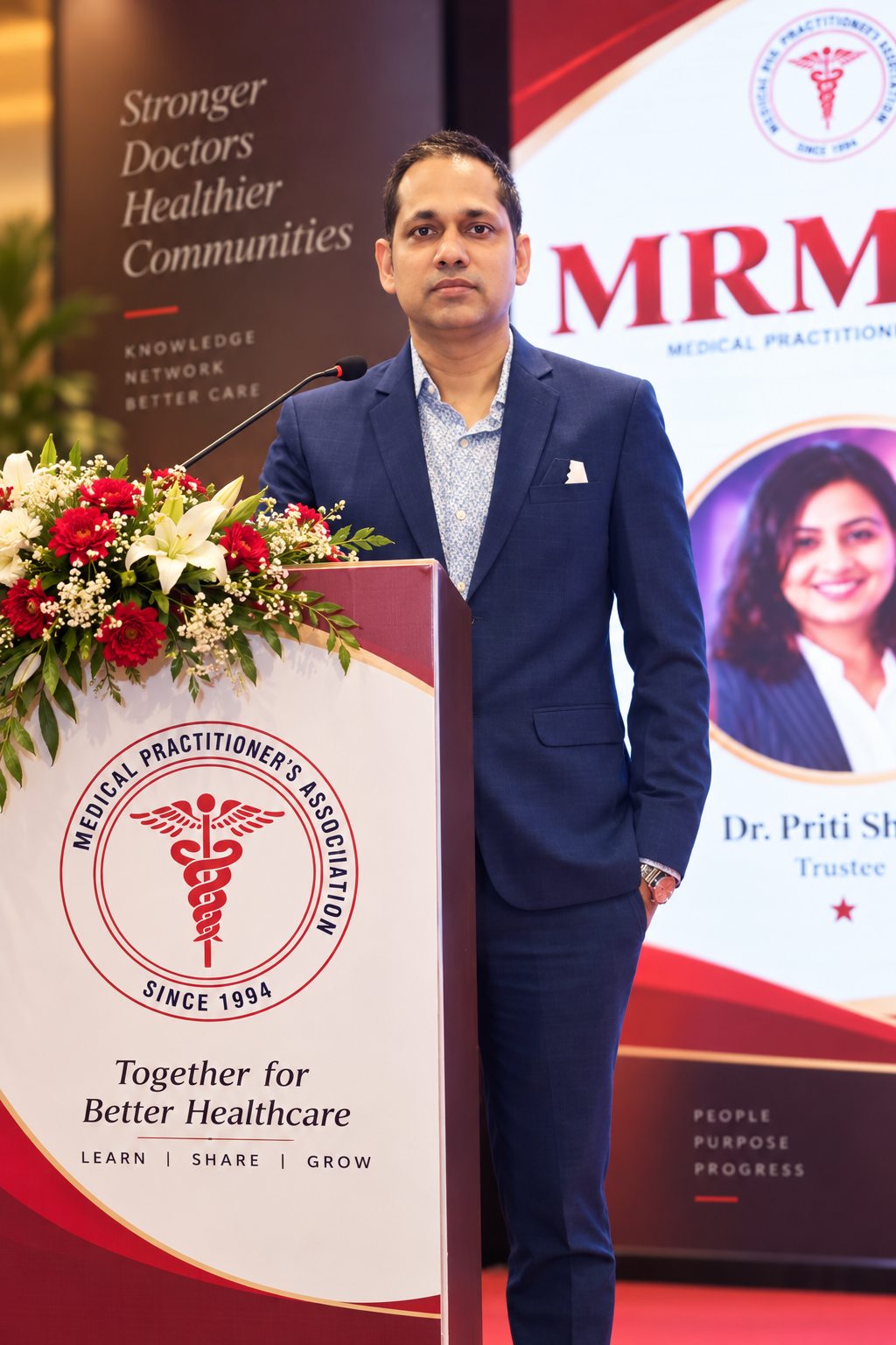 Dr. Manoj Pandey at the podium, Medical Practitioner's Association